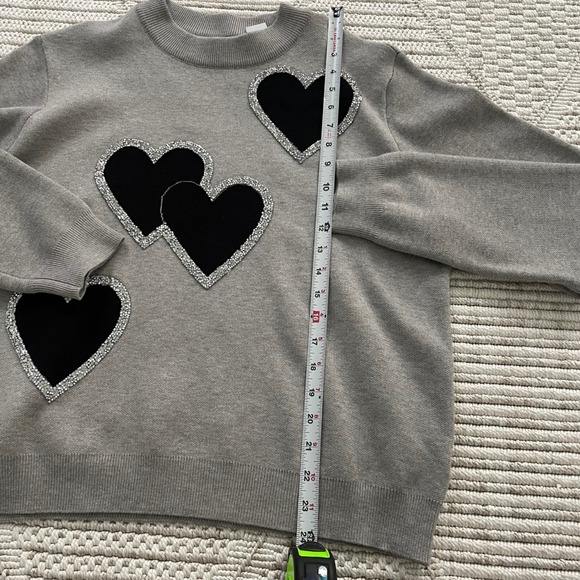 Gray Womens Crewneck Black Sequin Heart Pullover Knit Top NTW - Picture 7 of 9